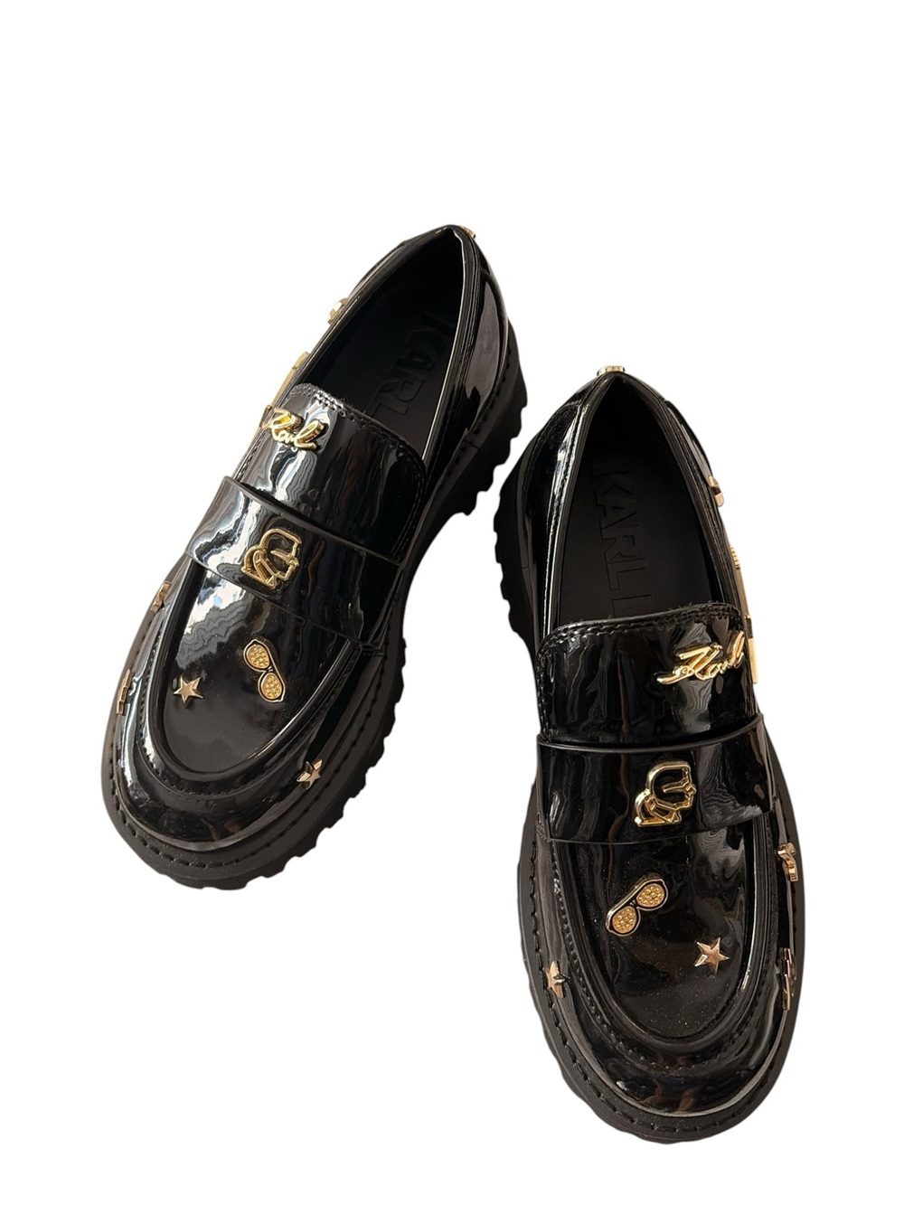 BRAND NEW- Karl Lagerfeld Patent Leather Embellished Loafers- Women’s size 6.5 - Picture 2 of 10